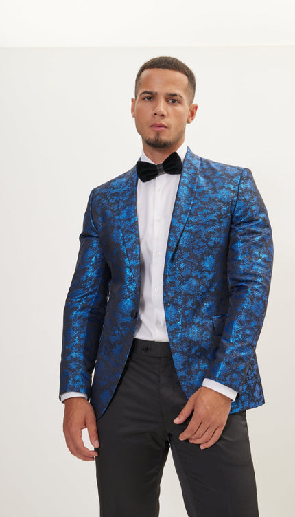 Foil Shawl Lapel Tuxedo Jacket - Cobalt Blue