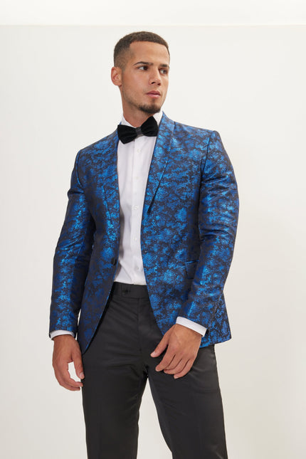 Men's Metallic Foil Shimmer Tuxedo Jacket - Cobalt Blue | Ron Tomson