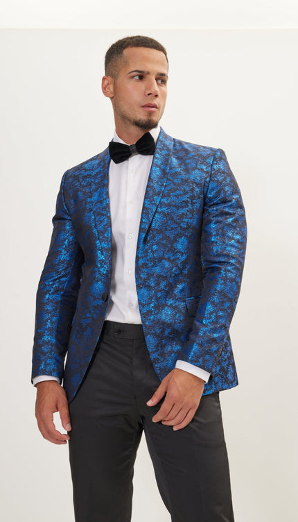 Foil Shawl Lapel Tuxedo Jacket - Cobalt Blue