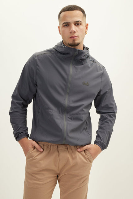 Men's Hooded Full-Zip Rain Jacket - Anthracite | Ron Tomson