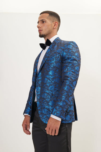 Men's Metallic Foil Shimmer Tuxedo Jacket - Cobalt Blue | Ron Tomson