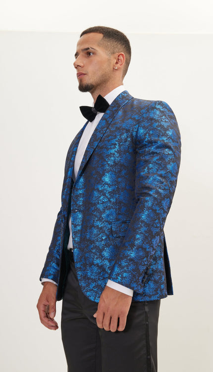 Foil Shawl Lapel Tuxedo Jacket - Cobalt Blue