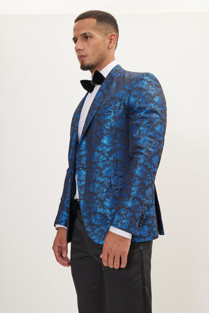 Men's Metallic Foil Shimmer Tuxedo Jacket - Cobalt Blue | Ron Tomson