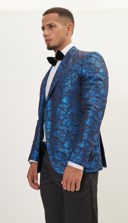 Foil Shawl Lapel Tuxedo Jacket - Cobalt Blue
