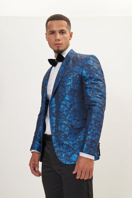 Men's Metallic Foil Shimmer Tuxedo Jacket - Cobalt Blue | Ron Tomson