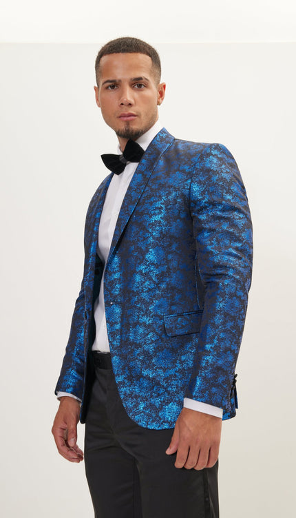 Foil Shawl Lapel Tuxedo Jacket - Cobalt Blue