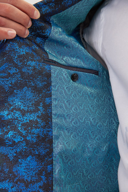 Men's Metallic Foil Shimmer Tuxedo Jacket - Cobalt Blue | Ron Tomson