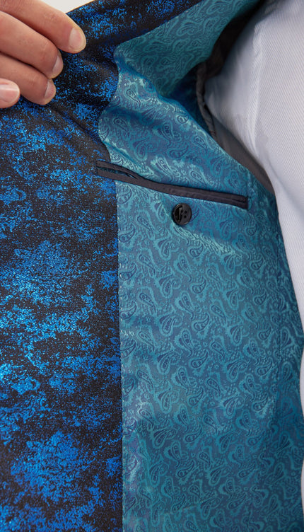 Foil Shawl Lapel Tuxedo Jacket - Cobalt Blue