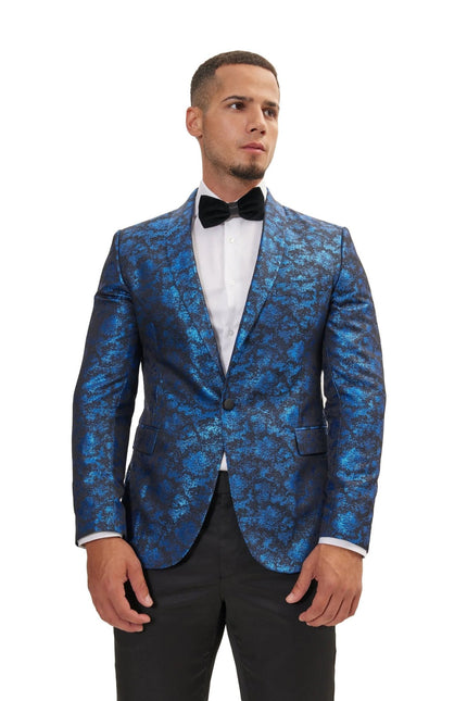 Men's Metallic Foil Shimmer Tuxedo Jacket - Cobalt Blue | Ron Tomson