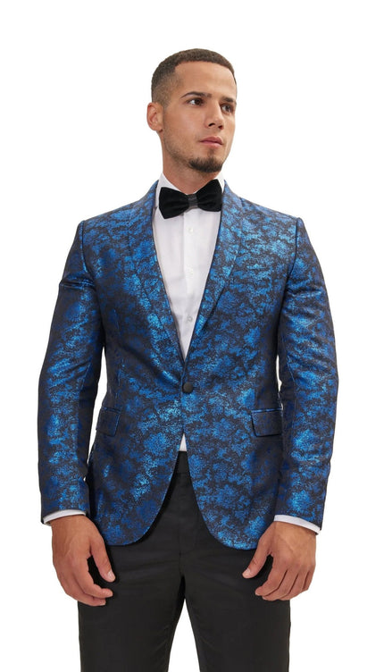 Foil Shawl Lapel Tuxedo Jacket - Cobalt Blue