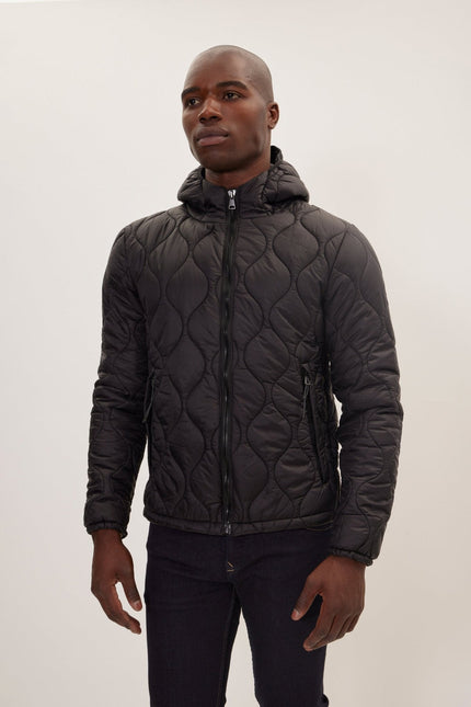 Men's Hooded Puffer Jacket - Black | Ron Tomson