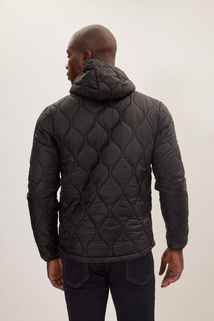 Men's Hooded Puffer Jacket - Black | Ron Tomson