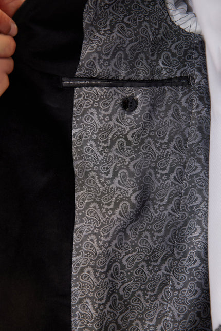 Men's Oriental Flocking Peak Lapel Tuxedo Jacket - Metallic Silver | Ron Tomson