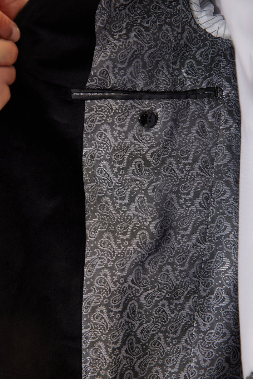 Men's Oriental Flocking Peak Lapel Tuxedo Jacket - Metallic Silver | Ron Tomson