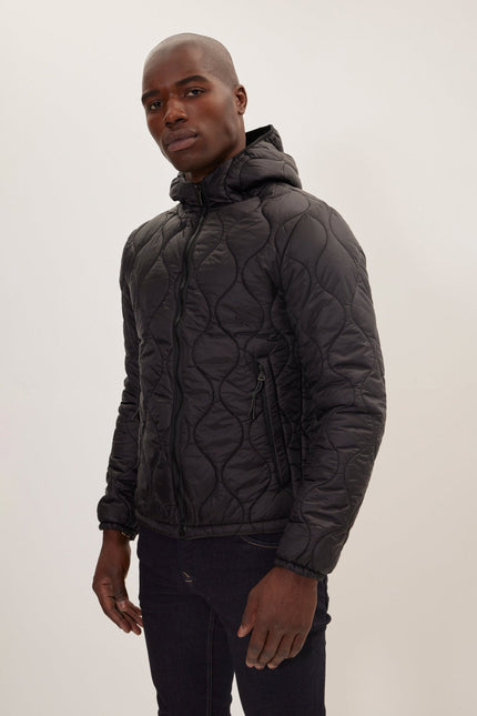 Men's Hooded Puffer Jacket - Black | Ron Tomson