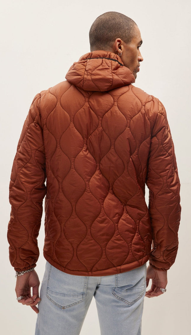 Padded Hooded Puffer Jacket - Brick Red