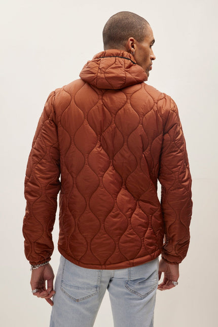 Men's Padded Hooded Puffer Jacket - Brick Red | Ron Tomson