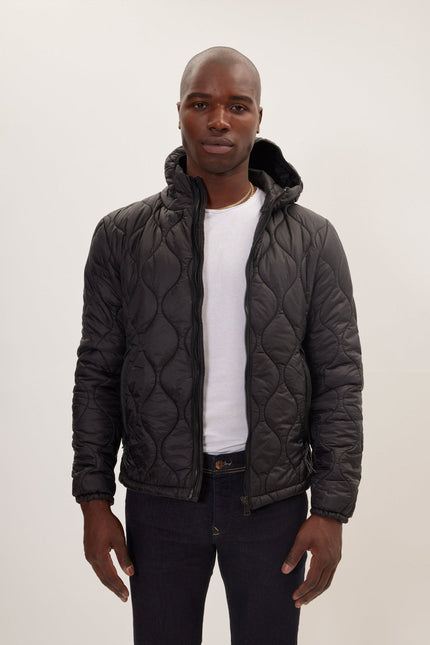 Men's Hooded Puffer Jacket - Black | Ron Tomson