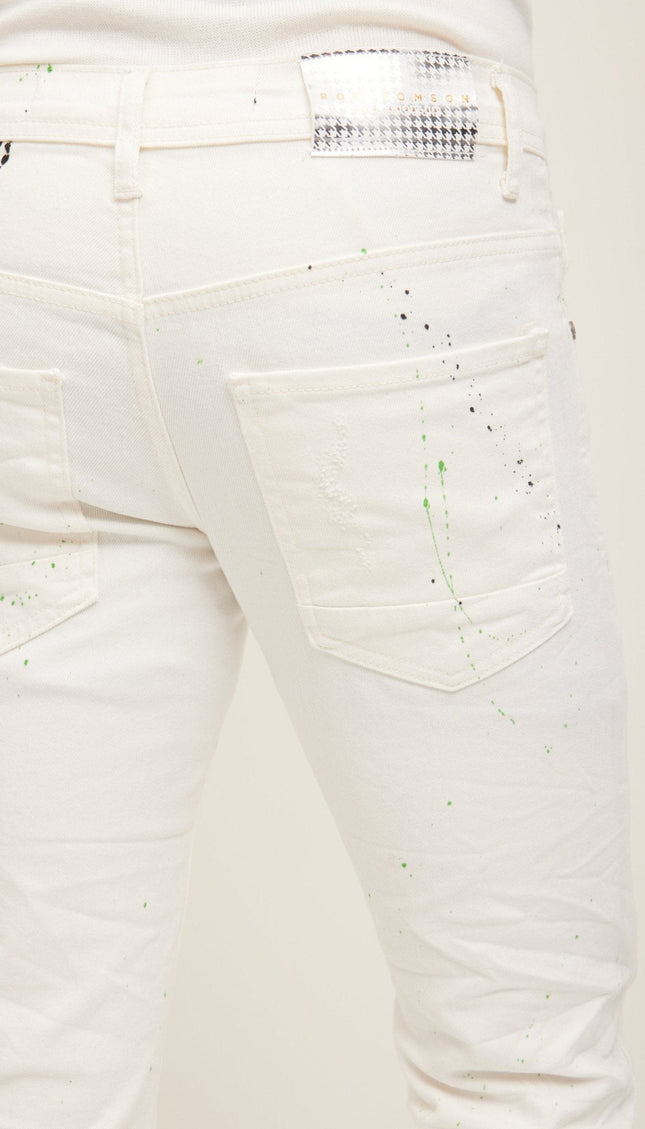 Painted Distressed Cotton Jeans - White