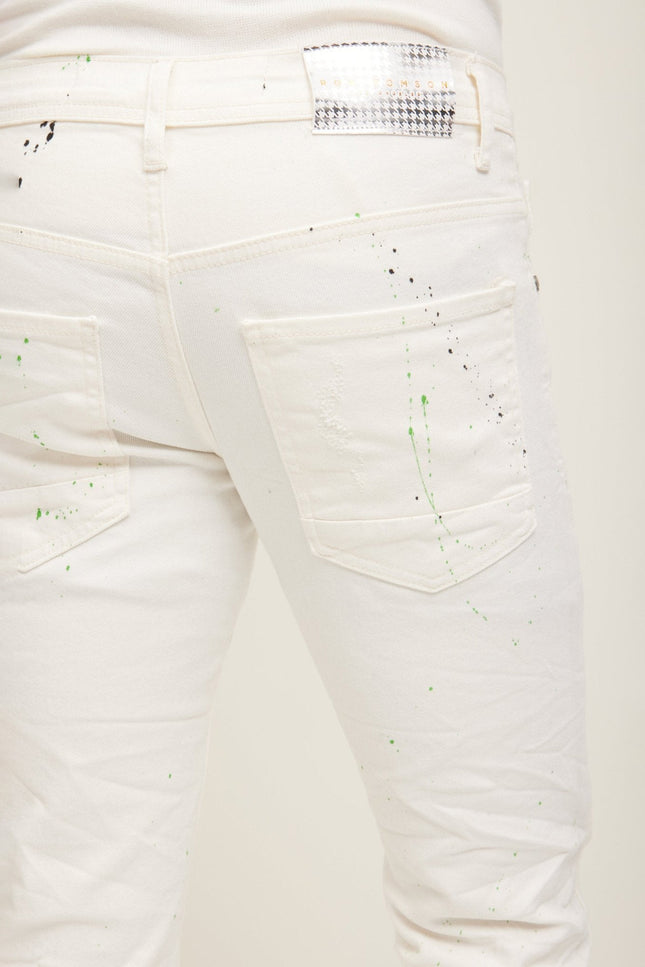 Painted Distressed Cotton Jeans - White