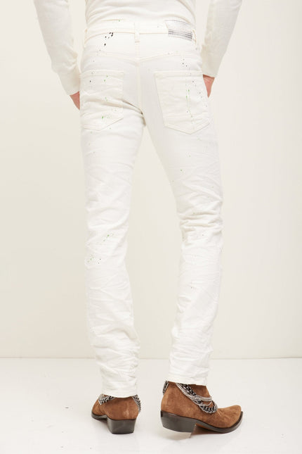 Men's Painted Distressed Cotton Jeans - White | Ron Tomson