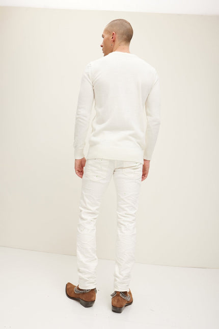 Men's Painted Distressed Cotton Jeans - White | Ron Tomson