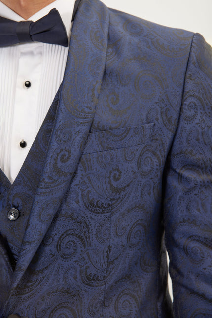 Men's Paisley Peak Lapel Tuxedo Jacket - Navy | Ron Tomson