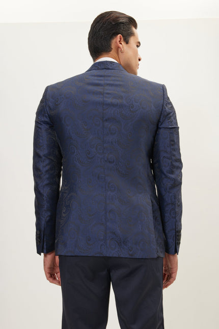 Men's Paisley Peak Lapel Tuxedo Jacket - Navy | Ron Tomson