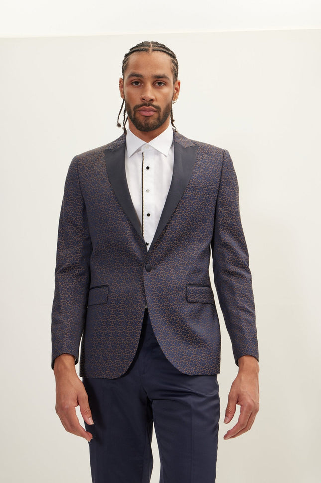 Men's Paisley Peak Lapel Tuxedo Jacket - Navy | Ron Tomson