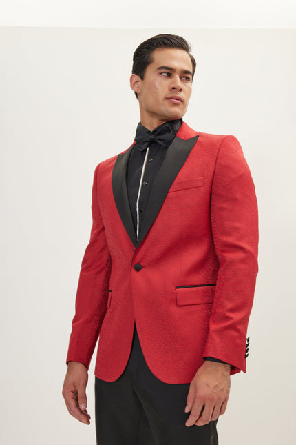 Men's Paisley Peak Lapel Tuxedo Jacket - Red | Ron Tomson