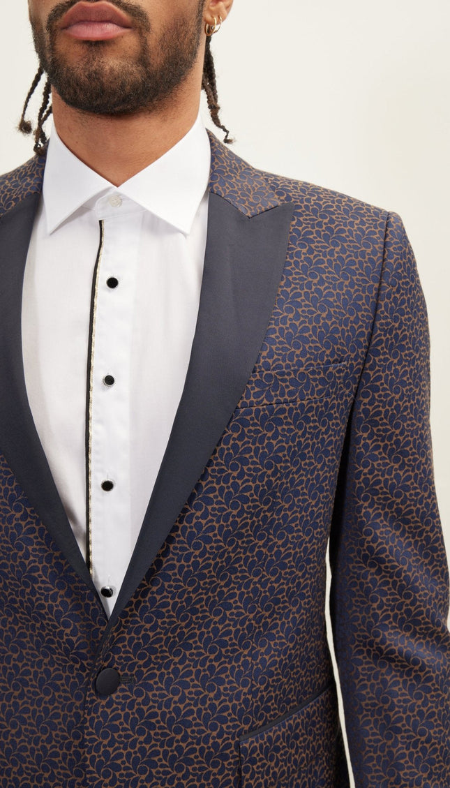 Paisley Pattern Peak Lapel Tuxedo Jacket - Navy