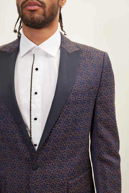 Men's Paisley Peak Lapel Tuxedo Jacket - Navy | Ron Tomson