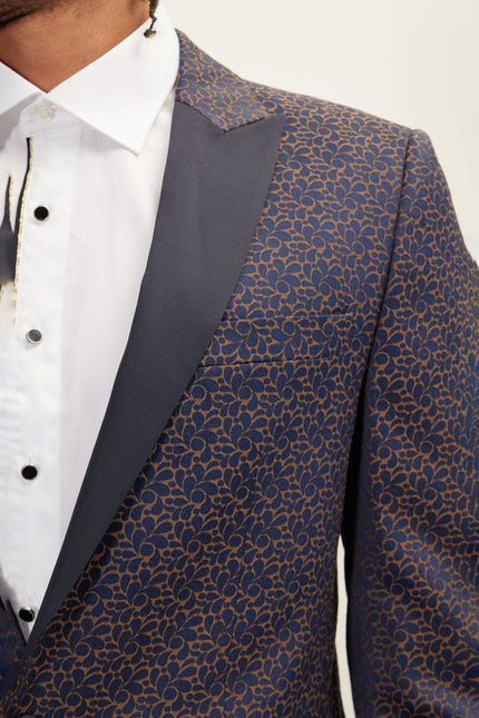 Men's Paisley Peak Lapel Tuxedo Jacket - Navy | Ron Tomson
