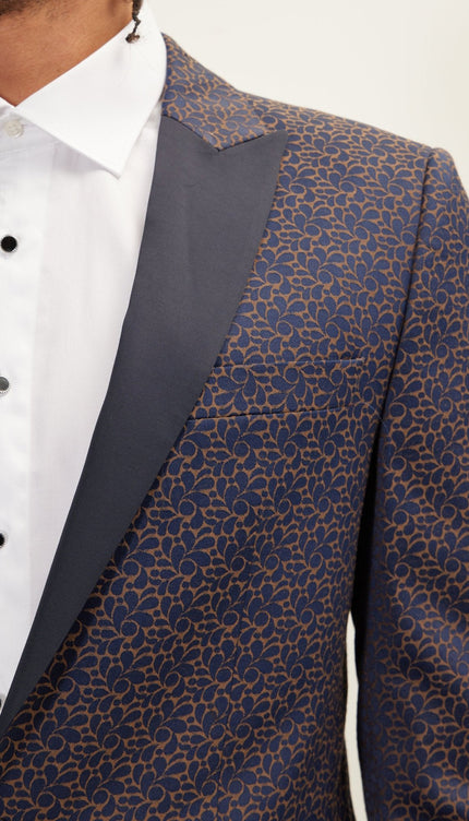 Paisley Pattern Peak Lapel Tuxedo Jacket - Navy