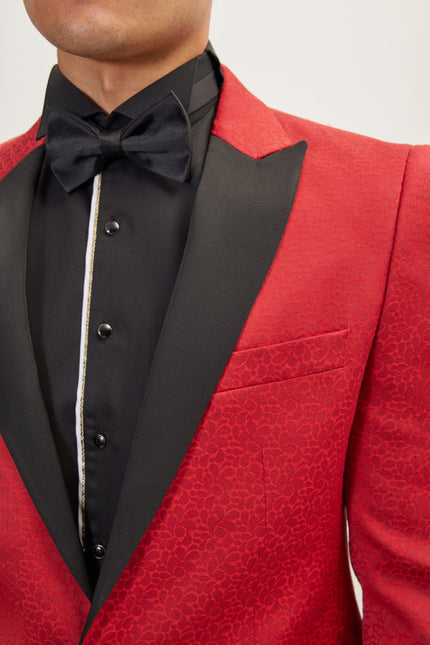 Men's Paisley Peak Lapel Tuxedo Jacket - Red | Ron Tomson