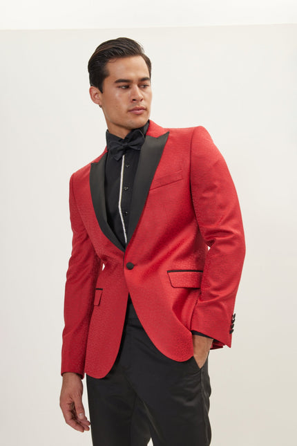Men's Paisley Peak Lapel Tuxedo Jacket - Red | Ron Tomson
