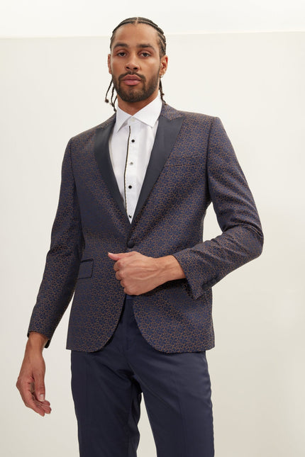 Men's Paisley Peak Lapel Tuxedo Jacket - Navy | Ron Tomson