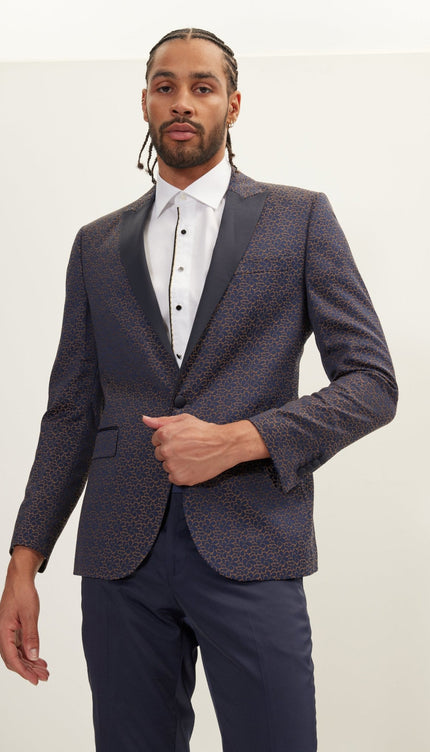 Paisley Pattern Peak Lapel Tuxedo Jacket - Navy
