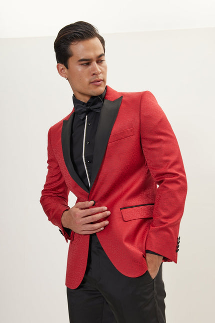 Men's Paisley Peak Lapel Tuxedo Jacket - Red | Ron Tomson