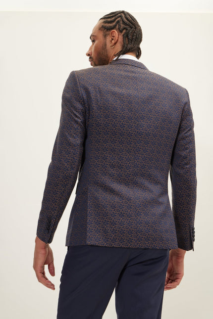 Men's Paisley Peak Lapel Tuxedo Jacket - Navy | Ron Tomson