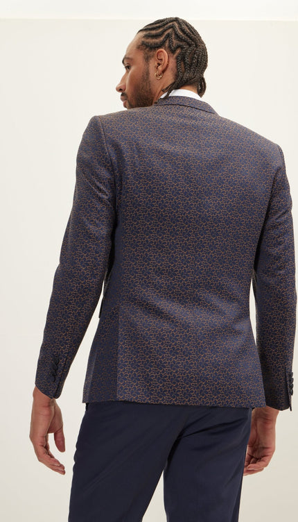 Paisley Pattern Peak Lapel Tuxedo Jacket - Navy