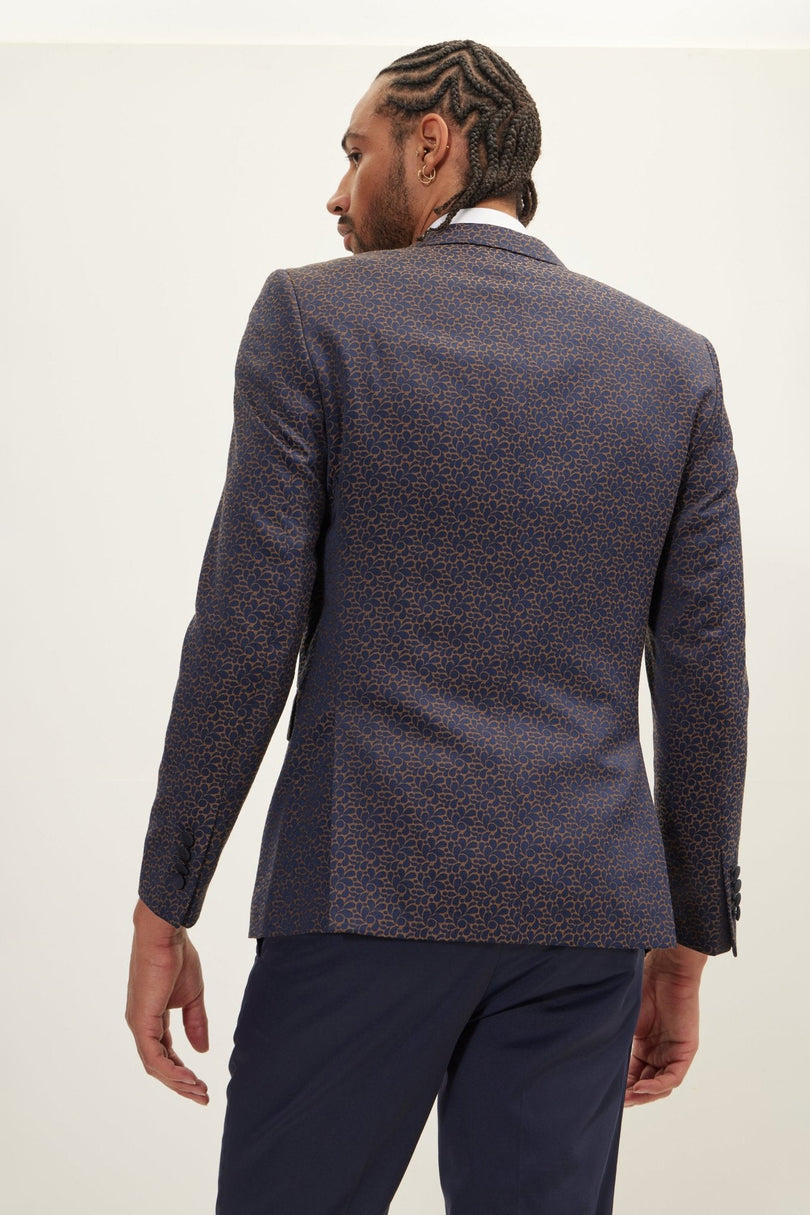 Men's Paisley Peak Lapel Tuxedo Jacket - Navy | Ron Tomson