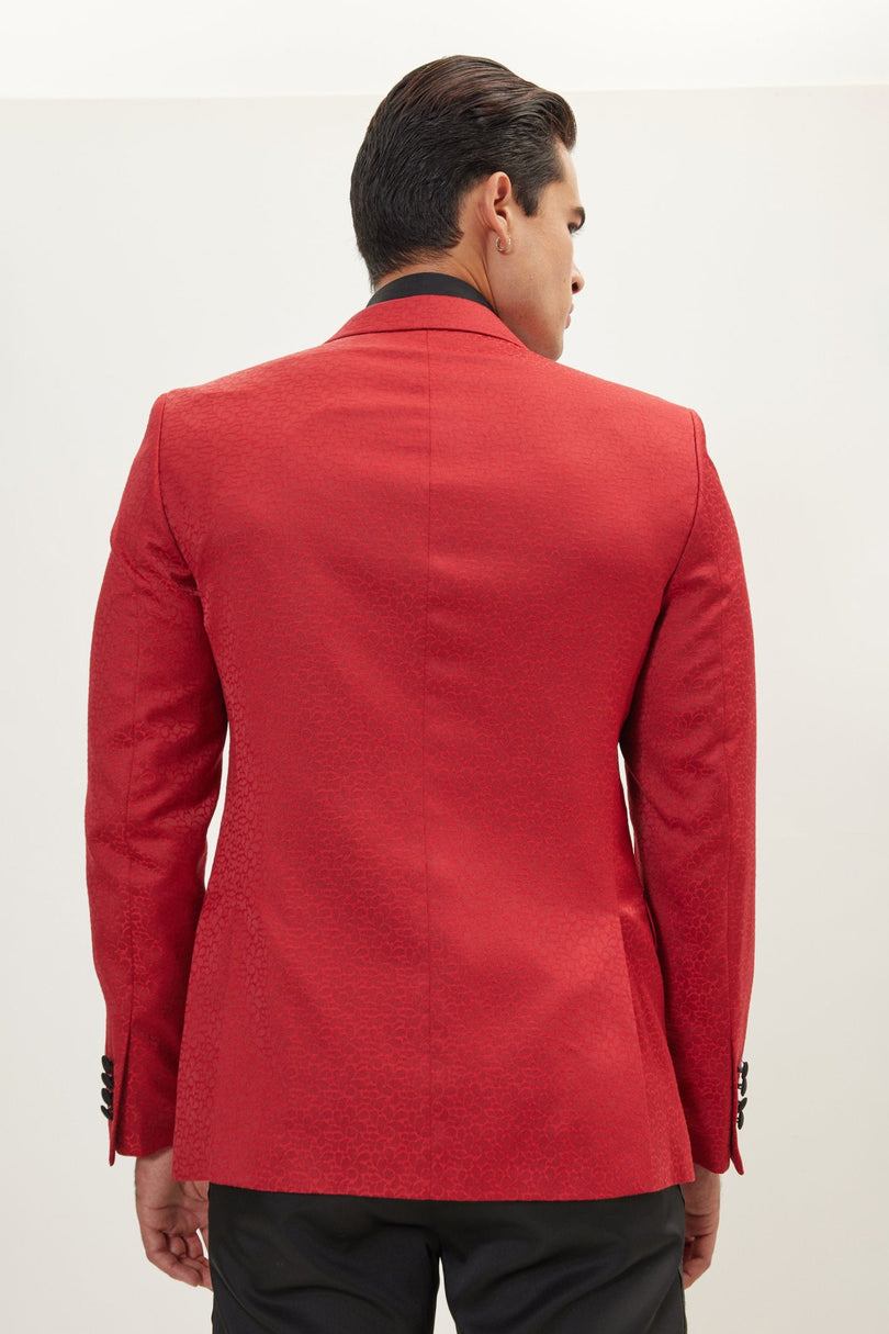 Men's Paisley Peak Lapel Tuxedo Jacket - Red | Ron Tomson