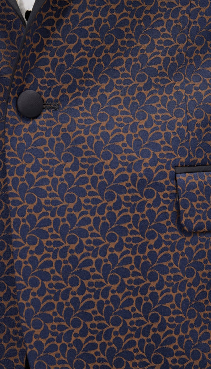 Paisley Pattern Peak Lapel Tuxedo Jacket - Navy