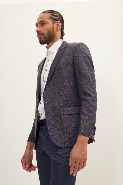 Men's Paisley Peak Lapel Tuxedo Jacket - Navy | Ron Tomson