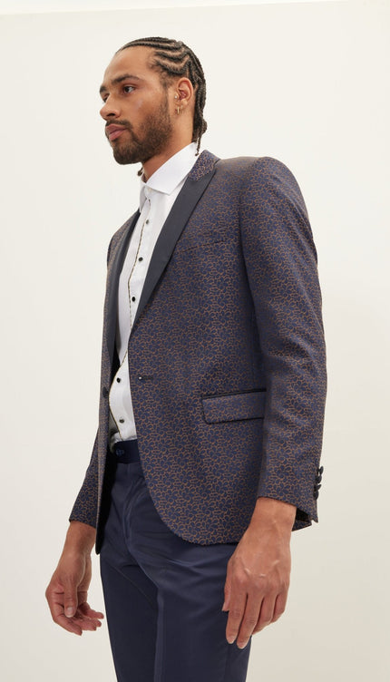 Paisley Pattern Peak Lapel Tuxedo Jacket - Navy