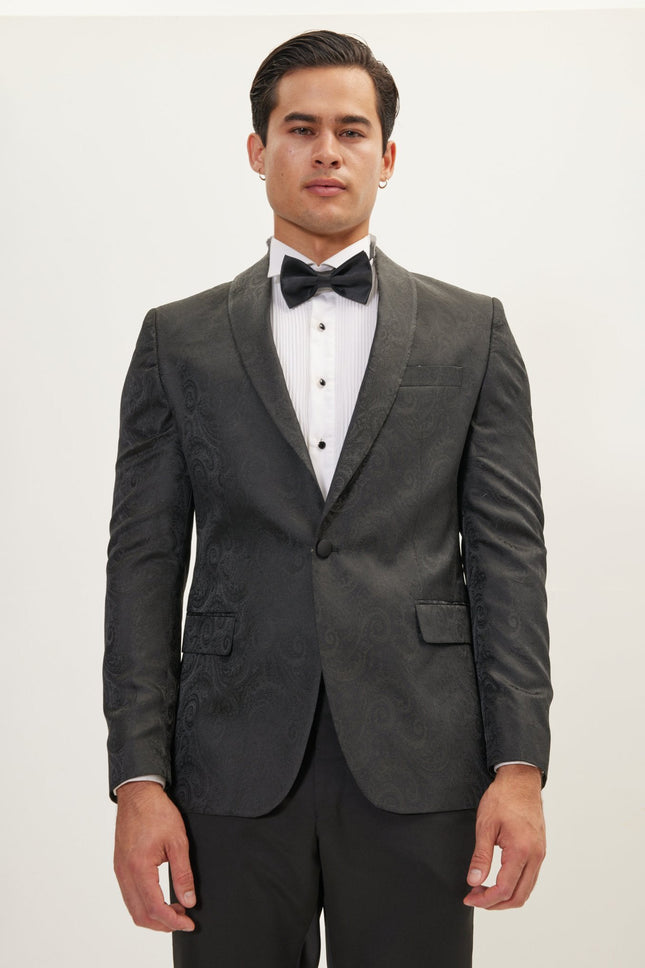 Men's Paisley Shawl Lapel Tuxedo Jacket - Black | Ron Tomson