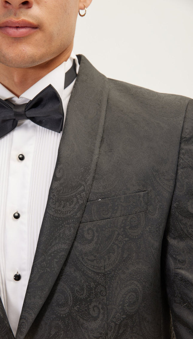 Paisley Shawl Lapel Tuxedo Jacket - Black