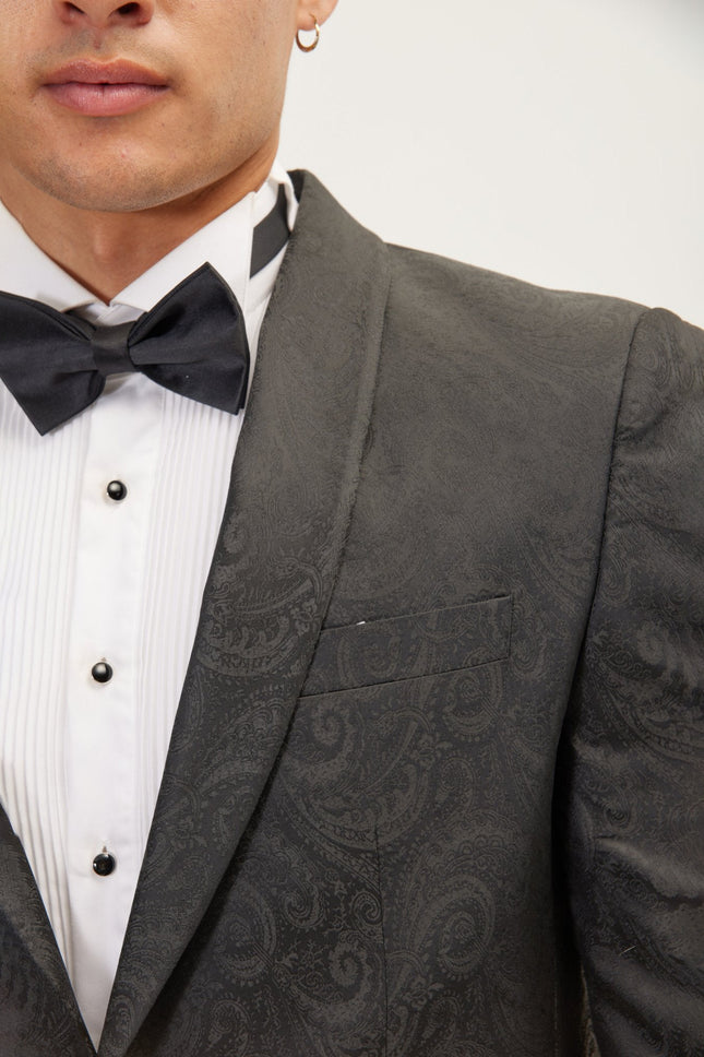 Men's Paisley Shawl Lapel Tuxedo Jacket - Black | Ron Tomson