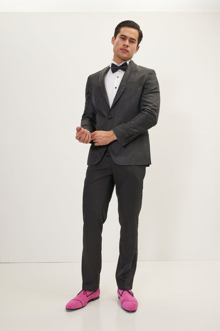 Men's Paisley Shawl Lapel Tuxedo Jacket - Black | Ron Tomson